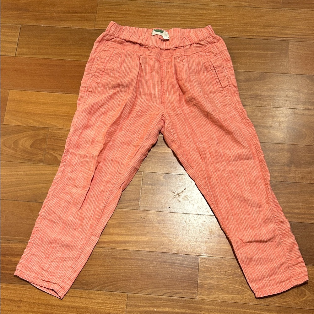 Anthropologie Linen Salmon Pinstripe Pants